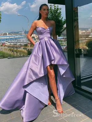 A-line Anomalistic Lavender Long Prom Dresses Satin Evening Dress MHL136