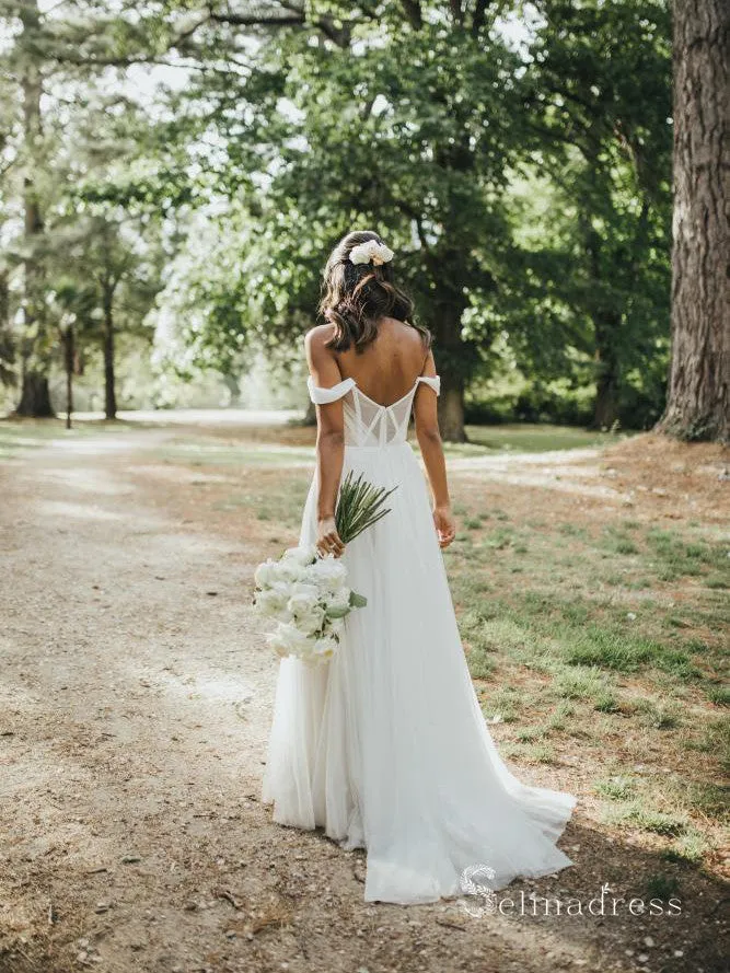 A-line Off-the-shoulder Rustic Wedding Dresses Beach Wedding Gowns MHL2857