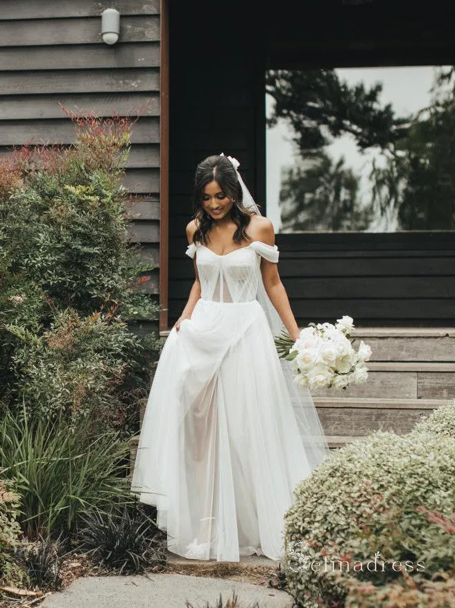 A-line Off-the-shoulder Rustic Wedding Dresses Beach Wedding Gowns MHL2857