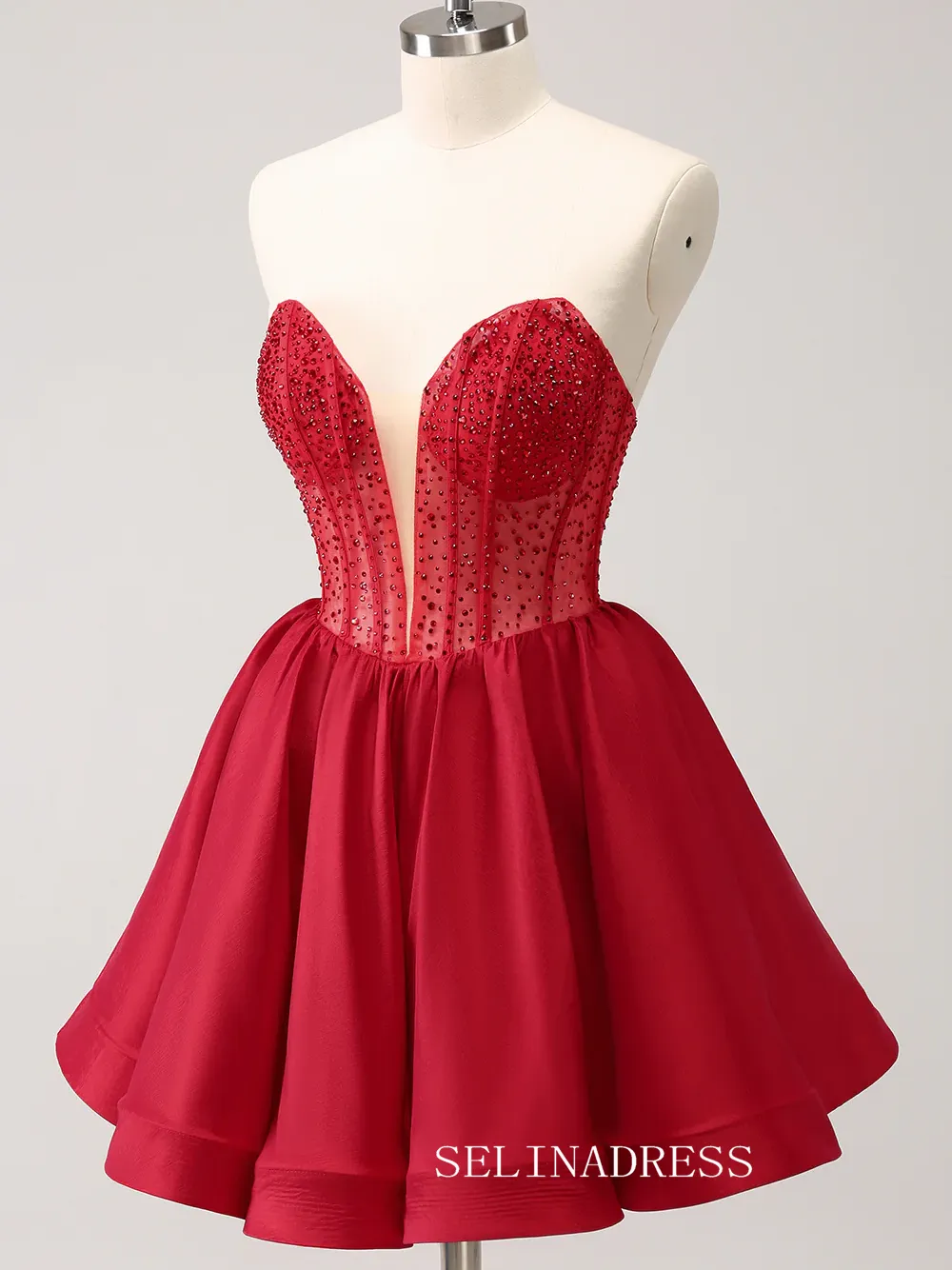 A-line Red Sweetheart Homecoming Dresses Beaded Hoco Dress Cocktail Dress #TKL2353
