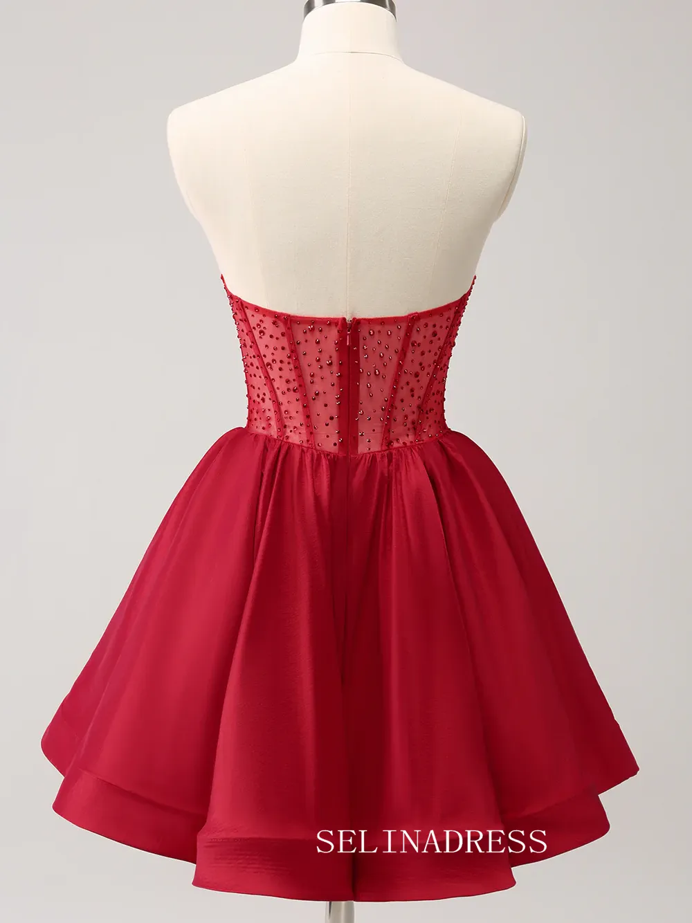 A-line Red Sweetheart Homecoming Dresses Beaded Hoco Dress Cocktail Dress #TKL2353