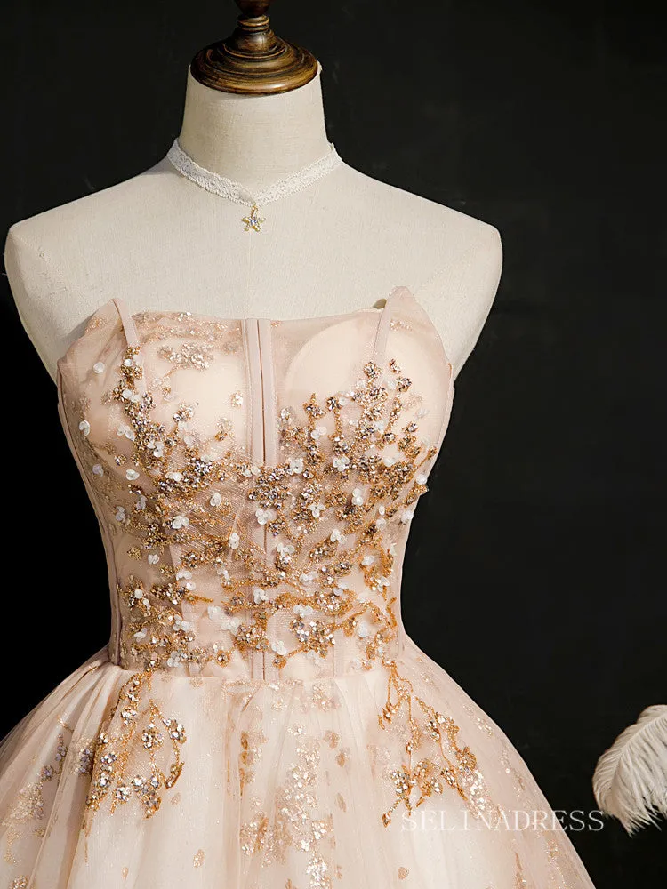 A-line Strapless Cute Homecoming Dress Beaded Short Prom Dresses EDS011