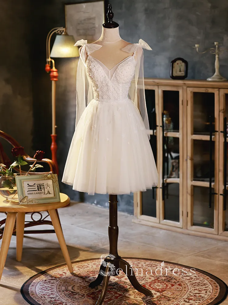 A-line White Spaghetti Straps Cute Short Homecoming Dress Summer Outfits THL002