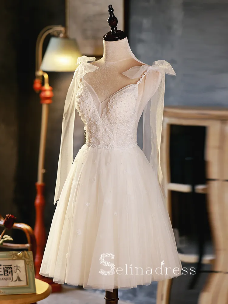 A-line White Spaghetti Straps Cute Short Homecoming Dress Summer Outfits THL002