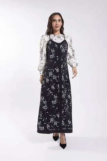 BLACK FLORAL SLIP DRESS