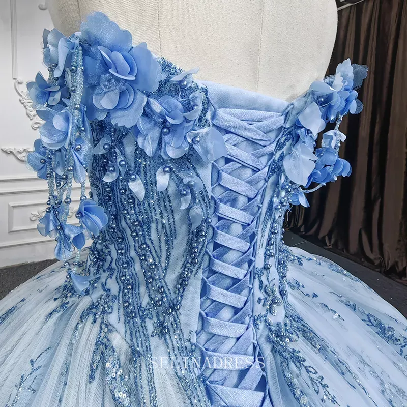Blue Sweet 16 Princess Beading Lace Up Ball Gown Evening Dresses DY9853 Selinadress