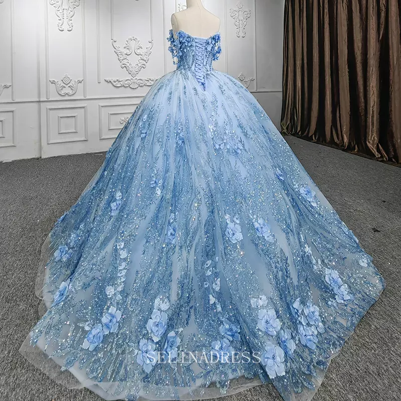 Blue Sweet 16 Princess Beading Lace Up Ball Gown Evening Dresses DY9853 Selinadress
