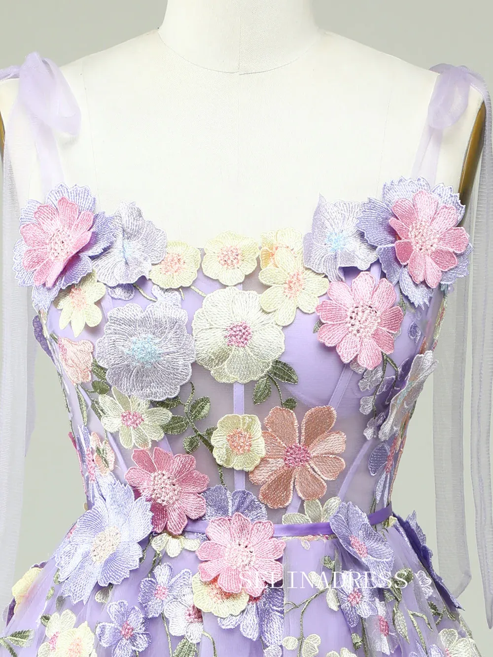 Tie Straps Lavender Embroidery Floral Homecoming Dresses Short Party Dress SEA001